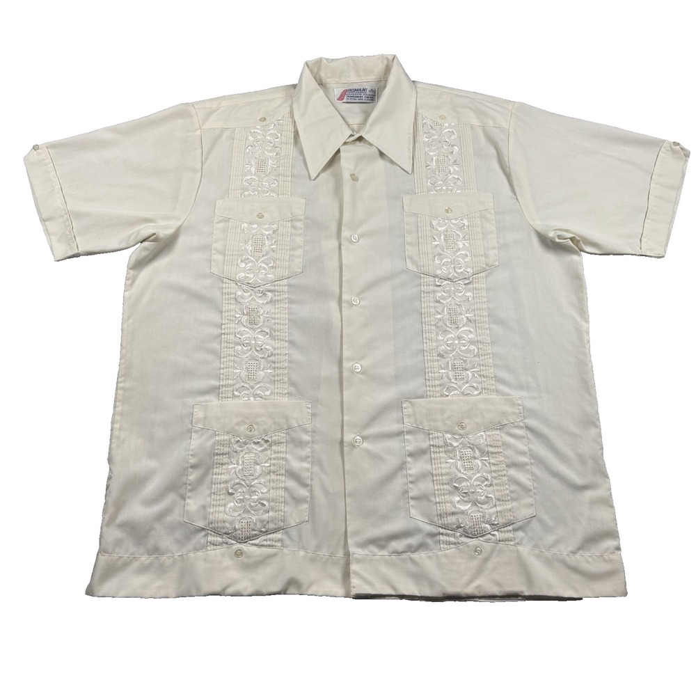 Romani Guayabera Shirt Vintage Size Extra Large Cuban 4 Pockets Beige